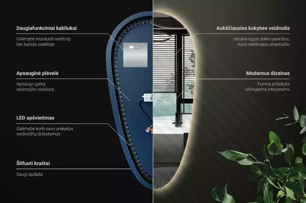 Lustro LED w kształcie kropli wody przeznaczone do zawieszenia na ścianie