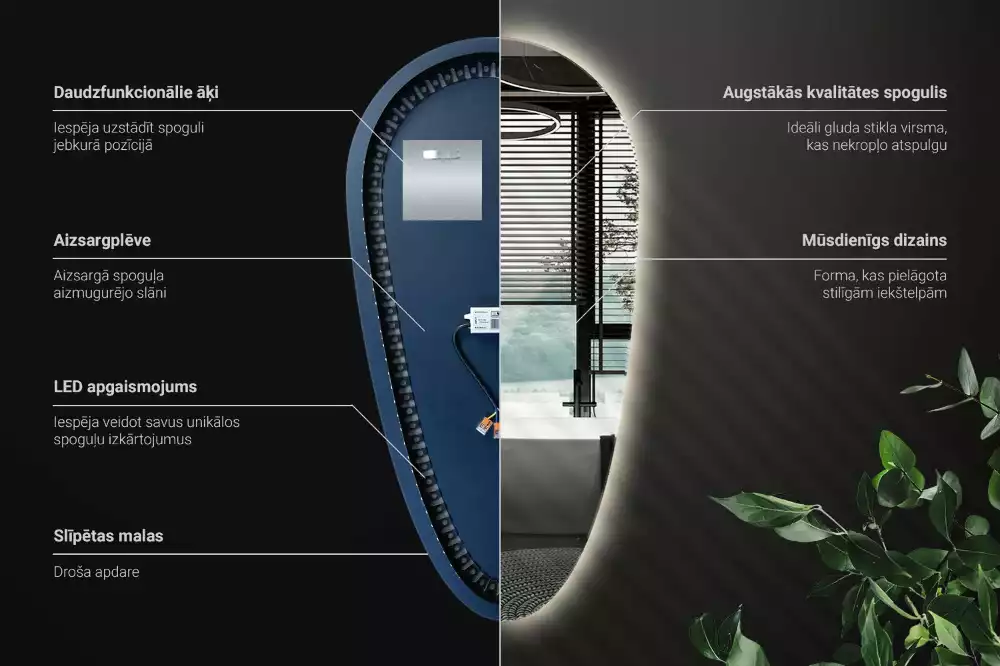 Lustro LED w kształcie kropli wody przeznaczone do zawieszenia na ścianie