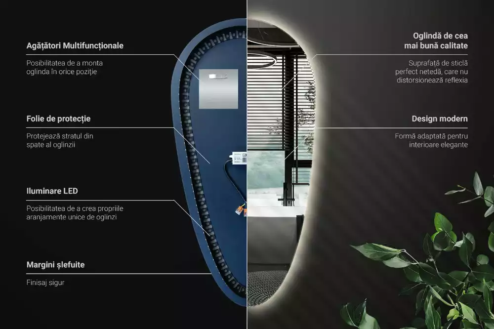 Lustro LED w kształcie kropli wody przeznaczone do zawieszenia na ścianie