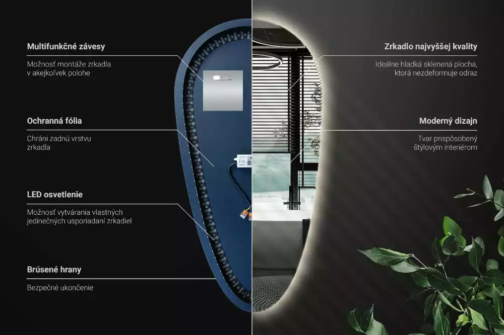 Lustro LED w kształcie kropli wody przeznaczone do zawieszenia na ścianie