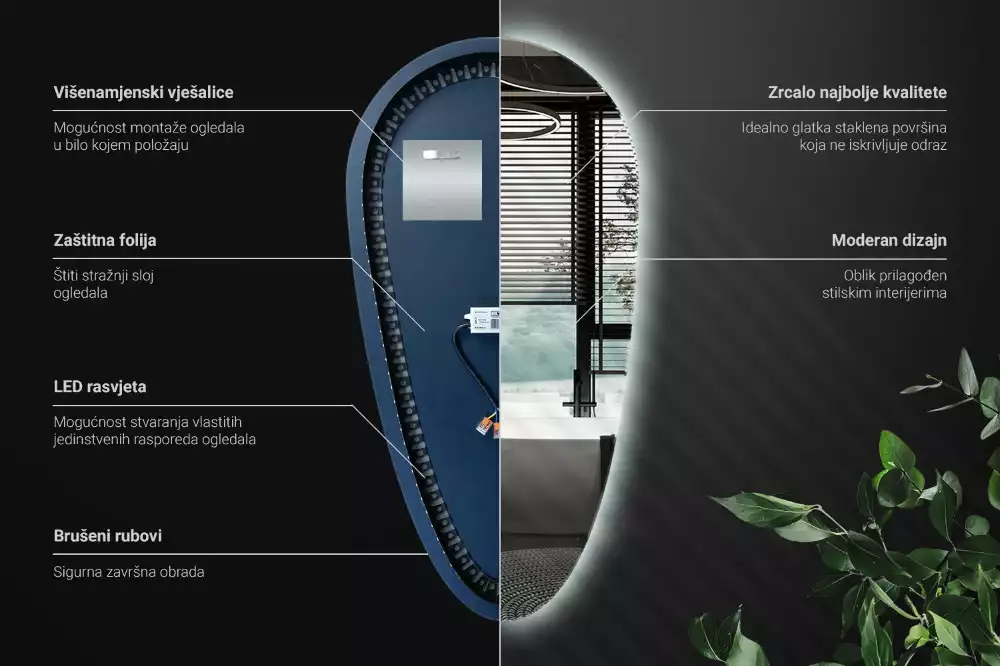 Lustro LED w kształcie kropli wody przeznaczone do zawieszenia na ścianie