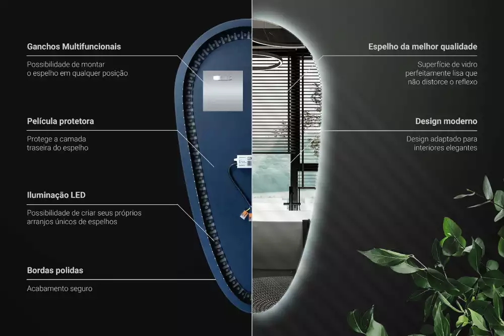 Lustro LED w kształcie kropli wody przeznaczone do zawieszenia na ścianie