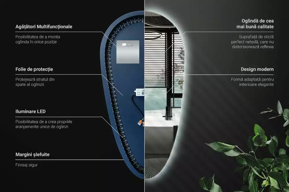 Lustro LED w kształcie kropli wody przeznaczone do zawieszenia na ścianie