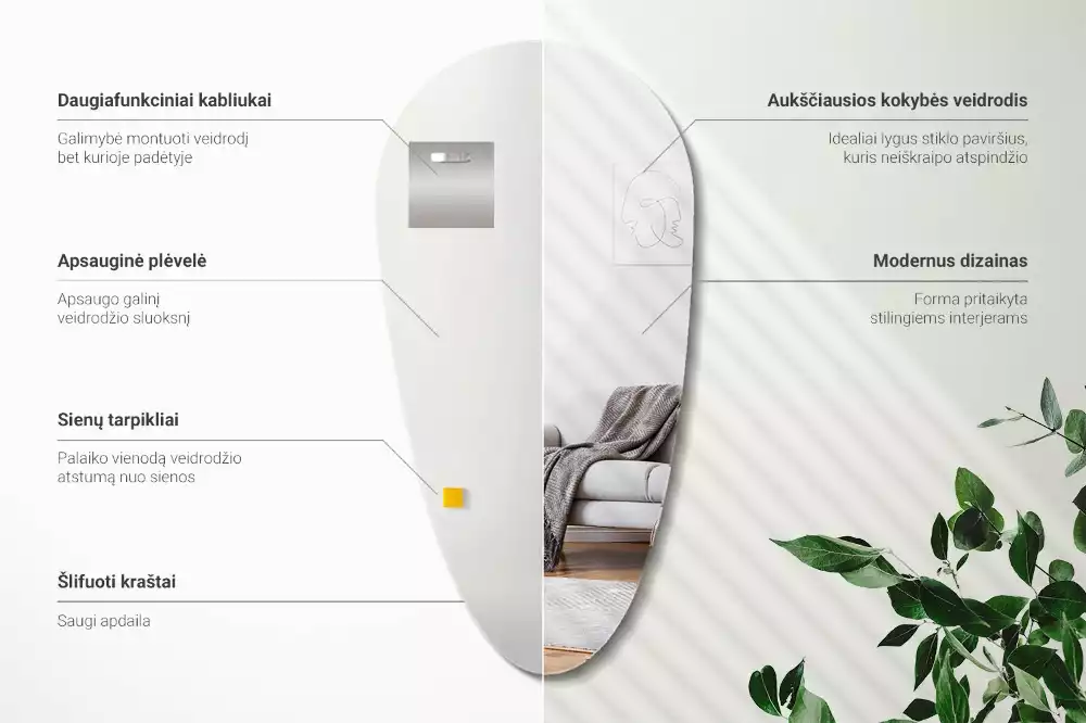Lustro wiszące w kształcie łezki