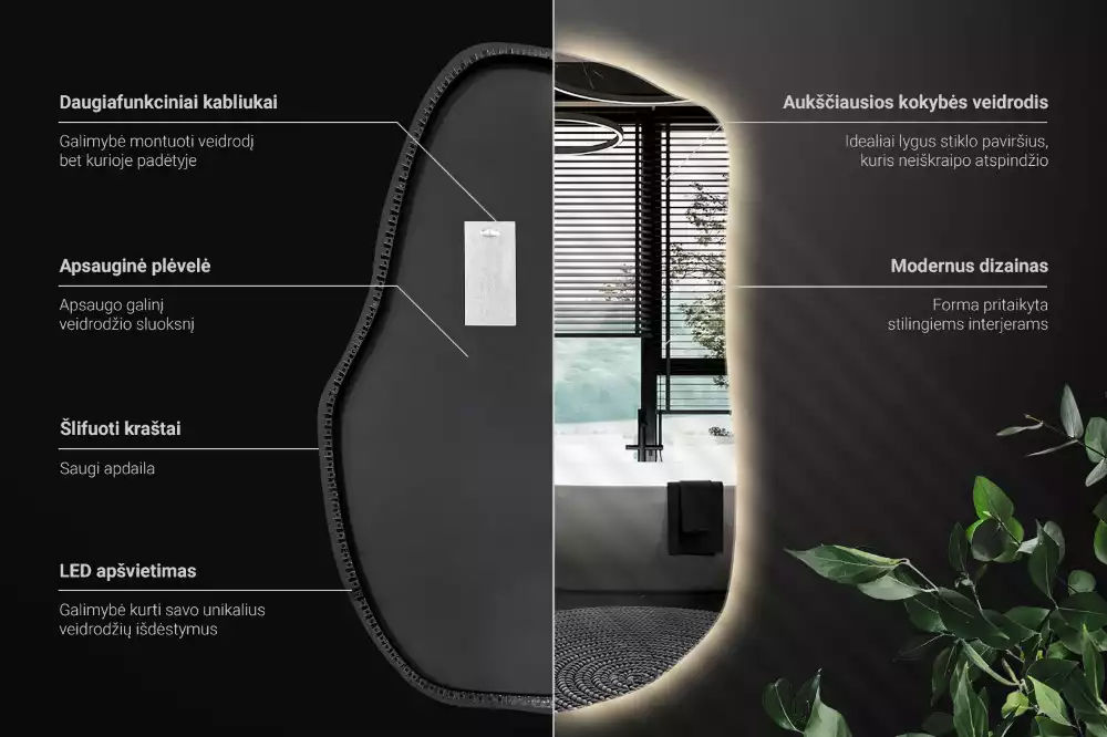 Nieregularne podświetlane lustro ścienne
