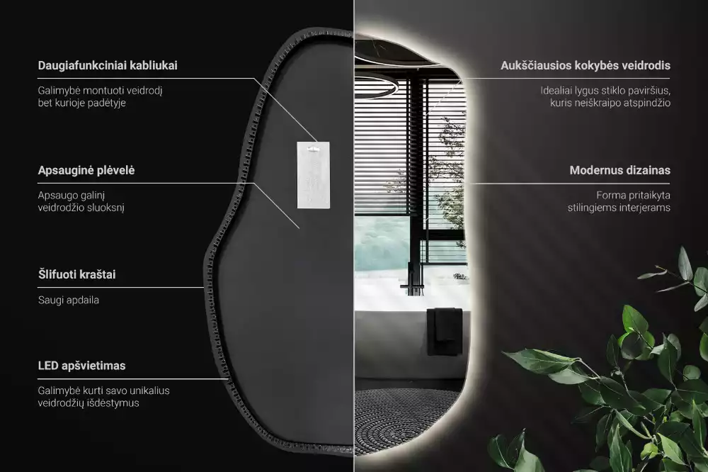 Nieregularne podświetlane lustro ścienne