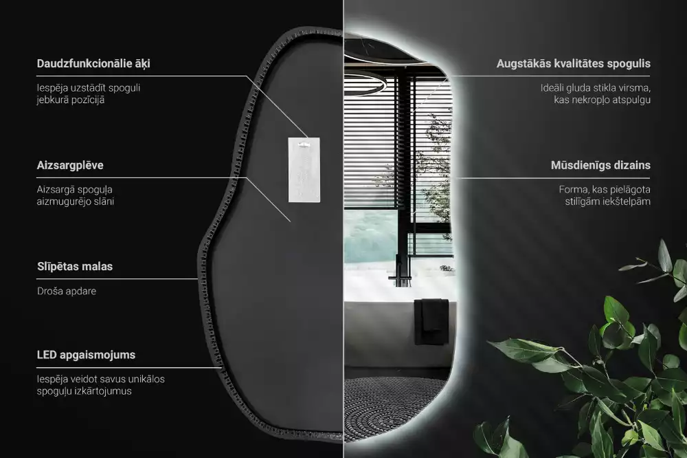 Nieregularne podświetlane lustro ścienne