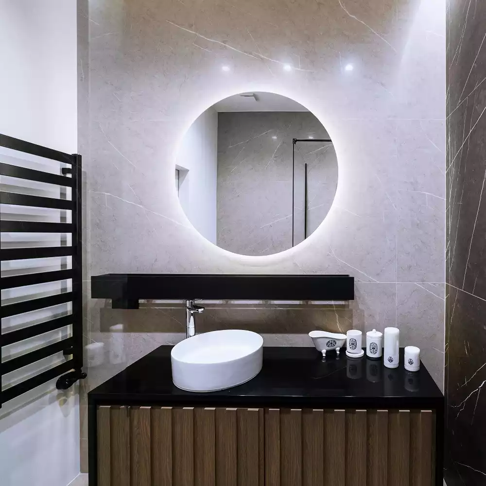 Lustro okrągłe w stylu modernistycznym z podświetleniem LED