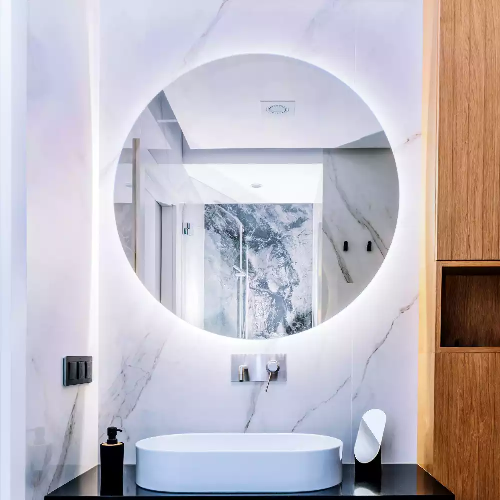 Lustro okrągłe w stylu modernistycznym z podświetleniem LED