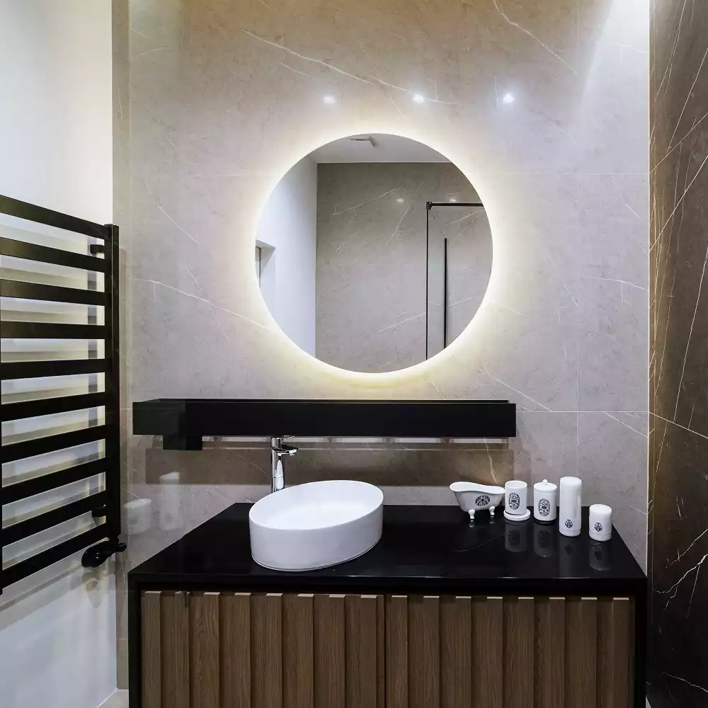 Lustro okrągłe w stylu modernistycznym z podświetleniem LED