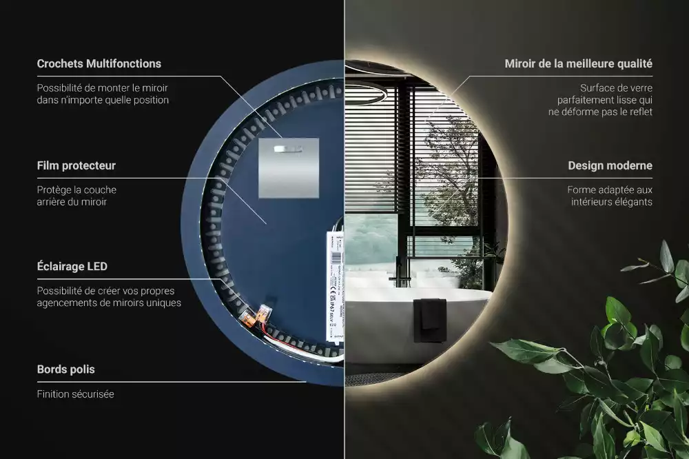 Lustro okrągłe w stylu modernistycznym z podświetleniem LED