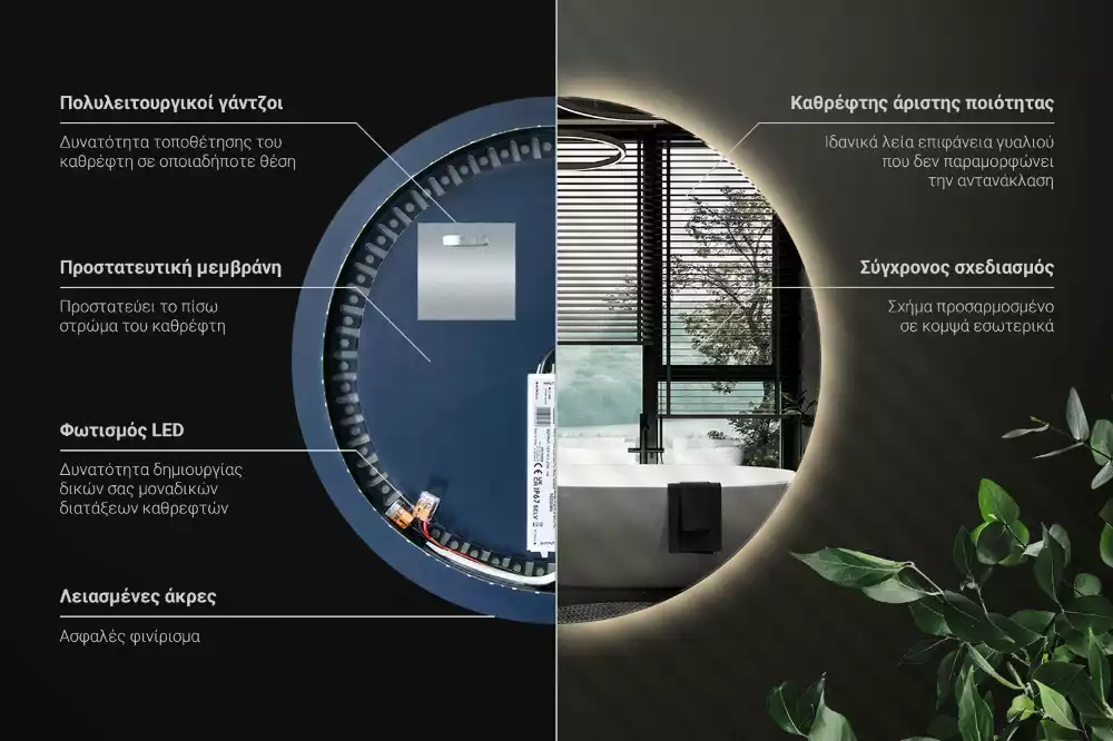 Lustro okrągłe w stylu modernistycznym z podświetleniem LED