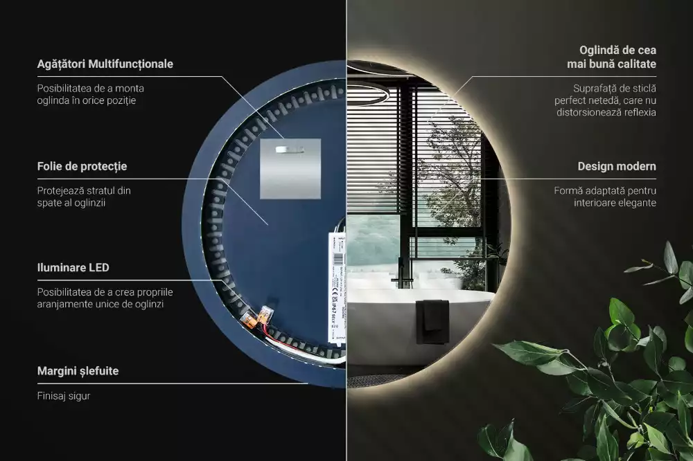 Lustro okrągłe w stylu modernistycznym z podświetleniem LED