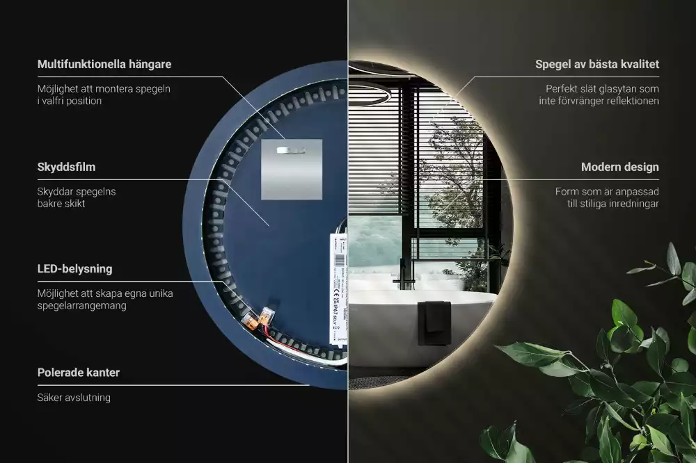 Lustro okrągłe w stylu modernistycznym z podświetleniem LED
