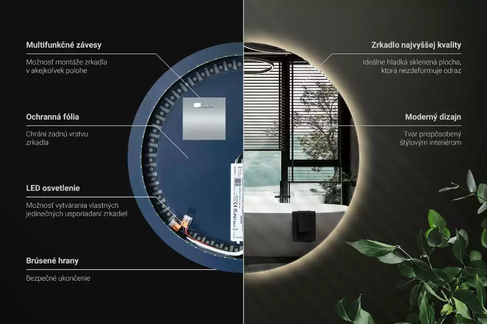 Lustro okrągłe w stylu modernistycznym z podświetleniem LED