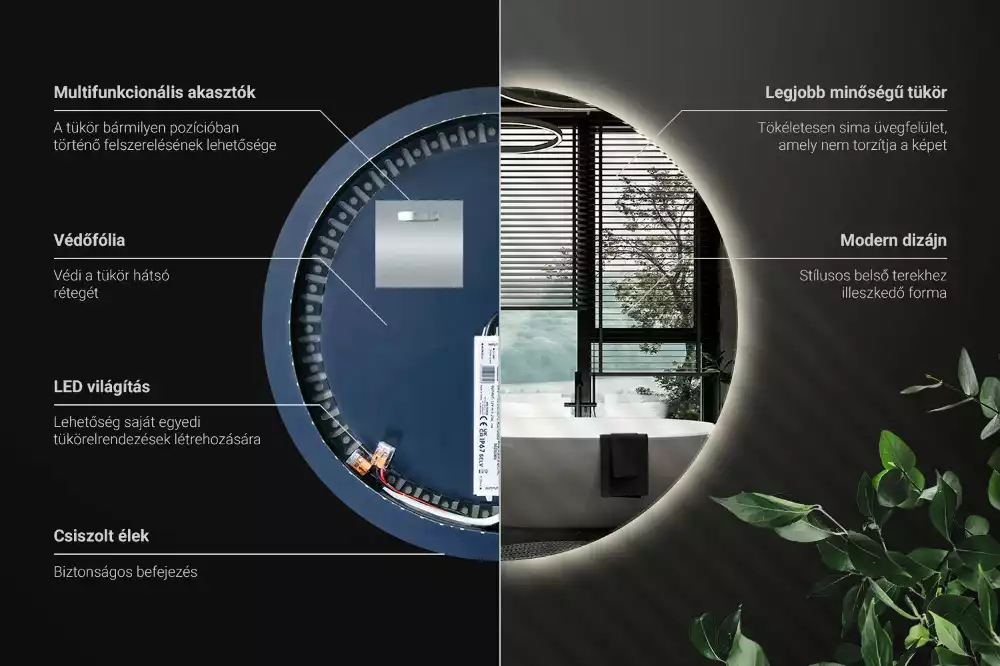 Lustro okrągłe w stylu modernistycznym z podświetleniem LED