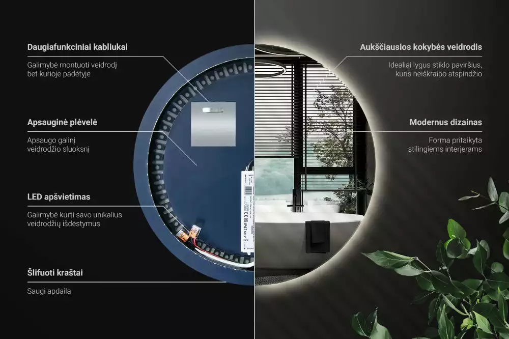 Lustro okrągłe w stylu modernistycznym z podświetleniem LED