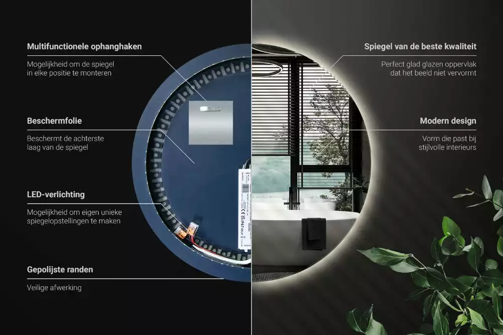 Lustro okrągłe w stylu modernistycznym z podświetleniem LED