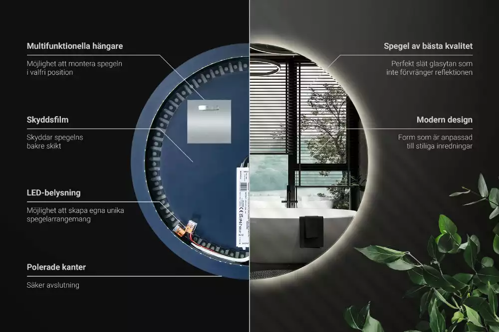 Lustro okrągłe w stylu modernistycznym z podświetleniem LED