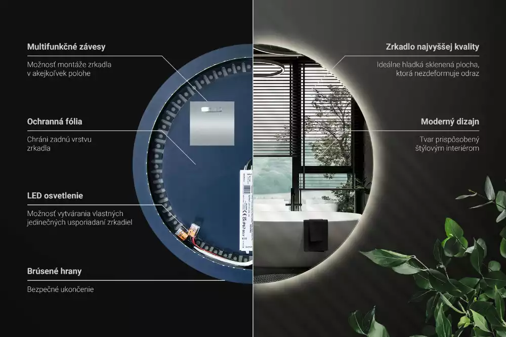 Lustro okrągłe w stylu modernistycznym z podświetleniem LED