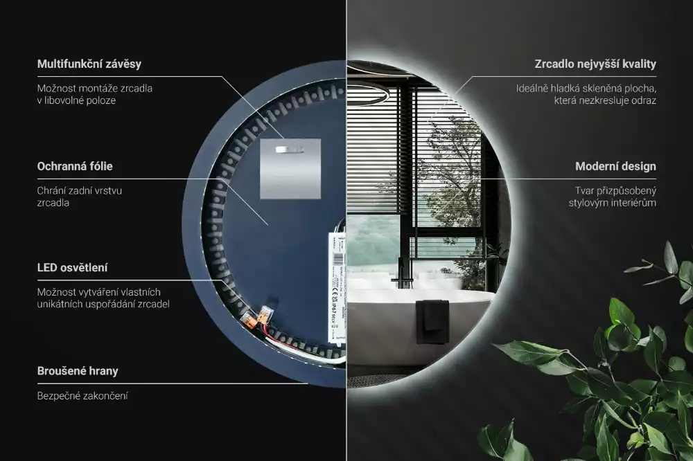 Lustro okrągłe w stylu modernistycznym z podświetleniem LED