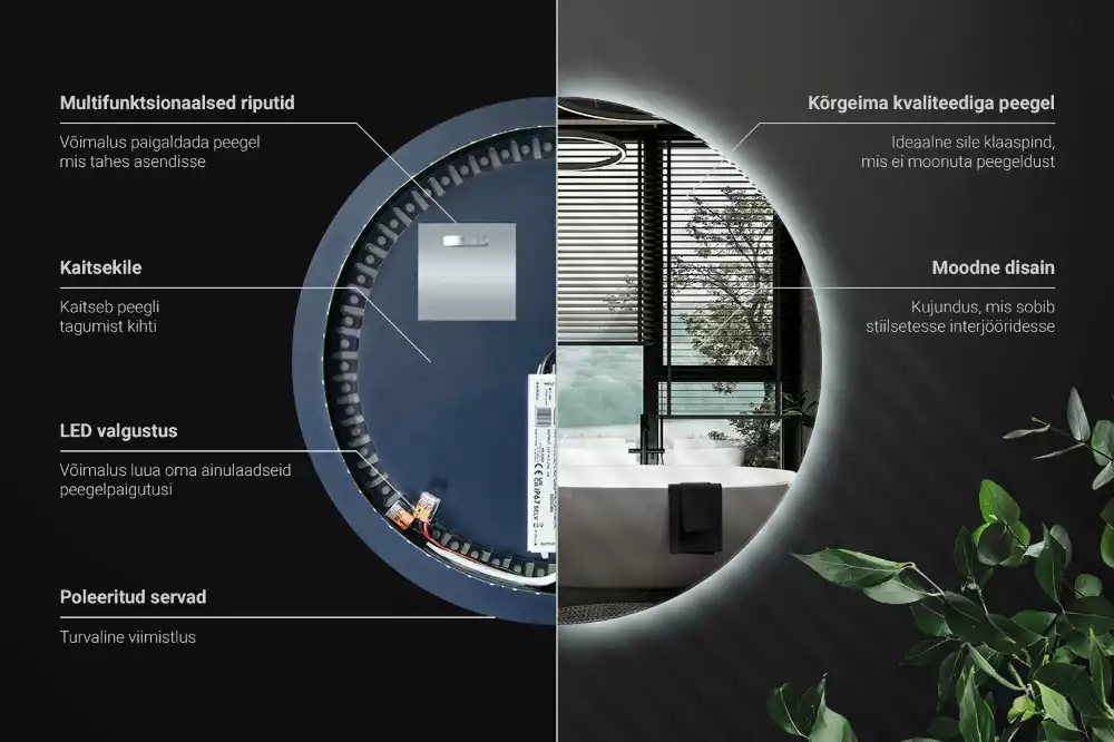 Lustro okrągłe w stylu modernistycznym z podświetleniem LED