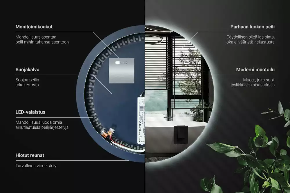Lustro okrągłe w stylu modernistycznym z podświetleniem LED