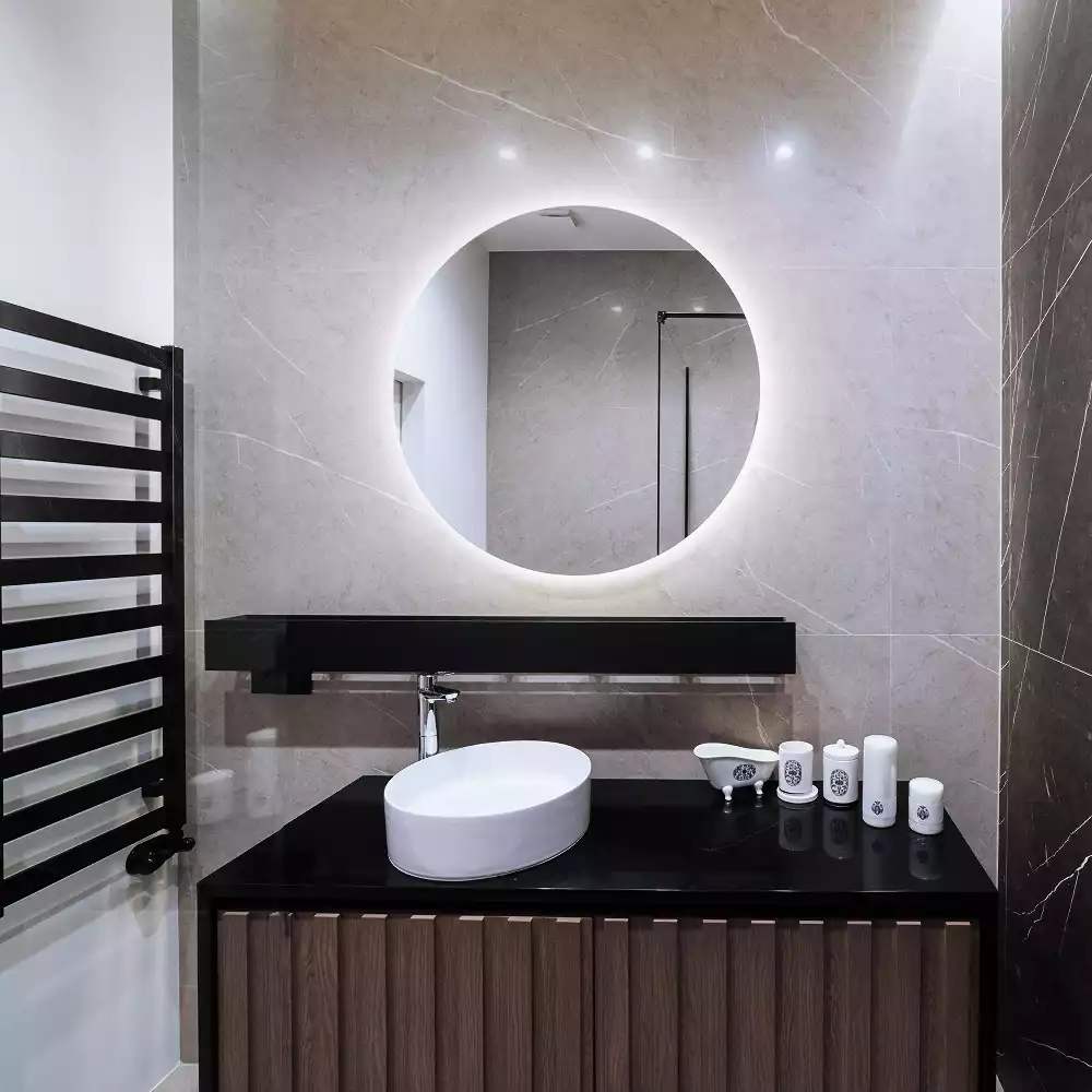 Lustro okrągłe w stylu modernistycznym z podświetleniem LED