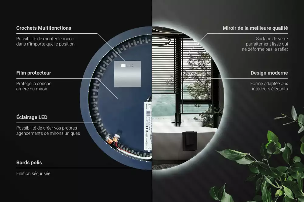 Lustro okrągłe w stylu modernistycznym z podświetleniem LED