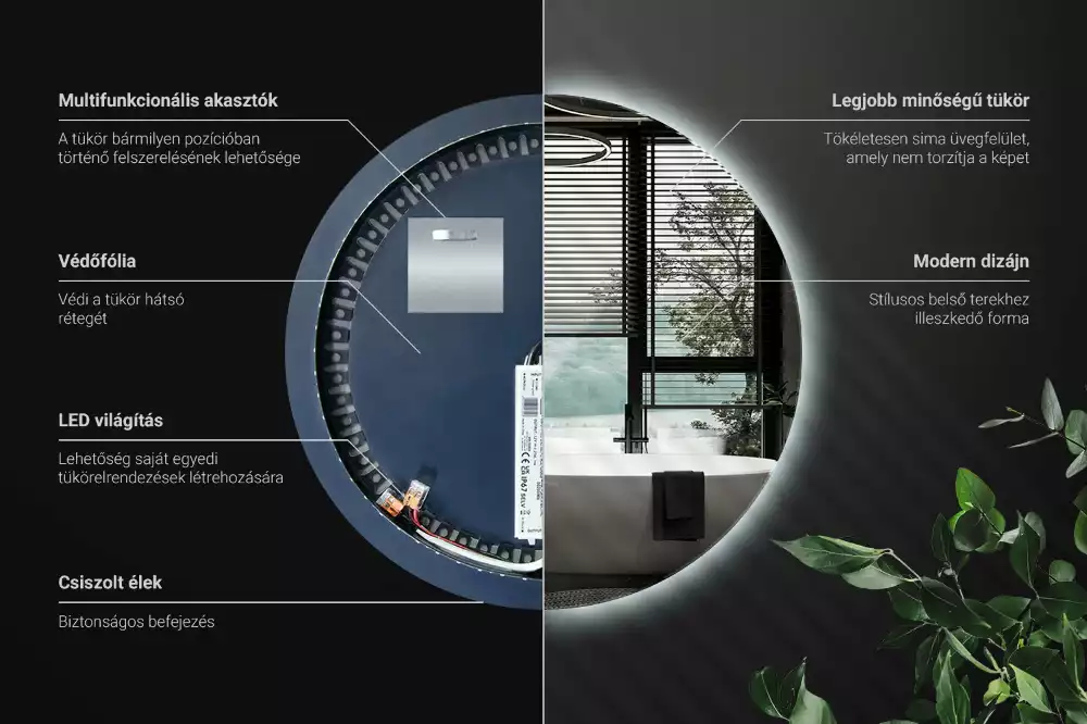 Lustro okrągłe w stylu modernistycznym z podświetleniem LED