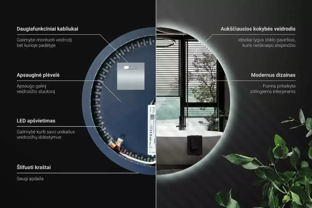 Lustro okrągłe w stylu modernistycznym z podświetleniem LED