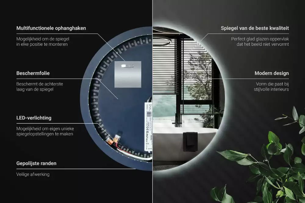 Lustro okrągłe w stylu modernistycznym z podświetleniem LED