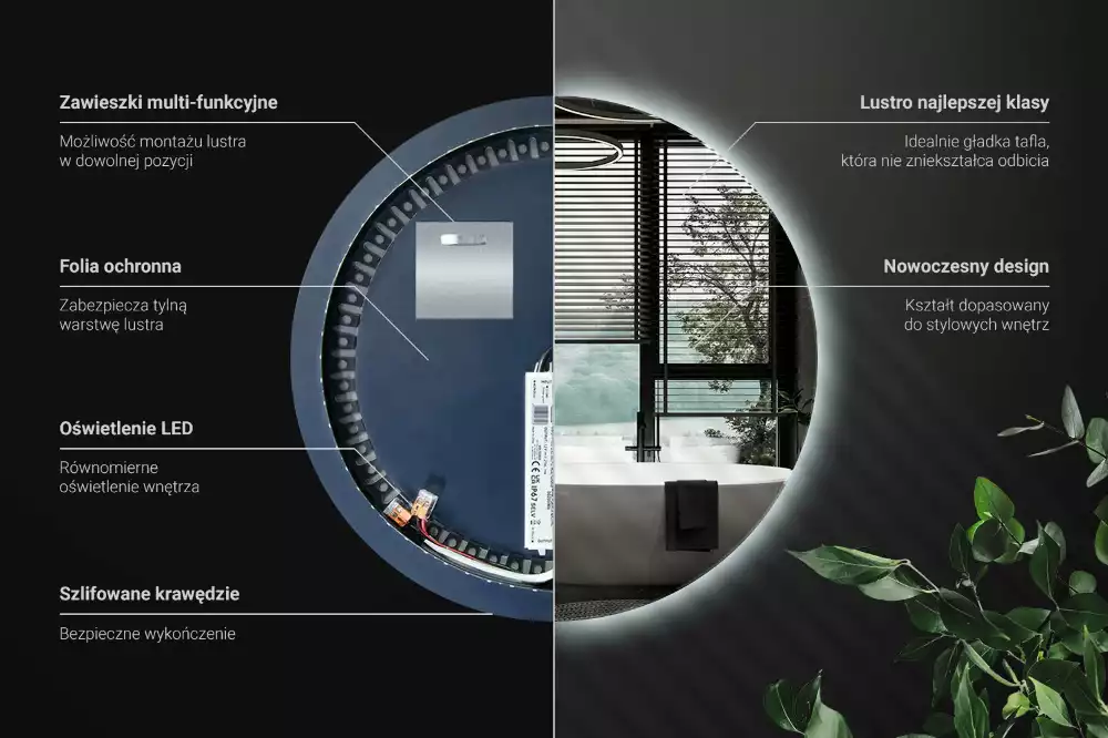 Lustro okrągłe w stylu modernistycznym z podświetleniem LED