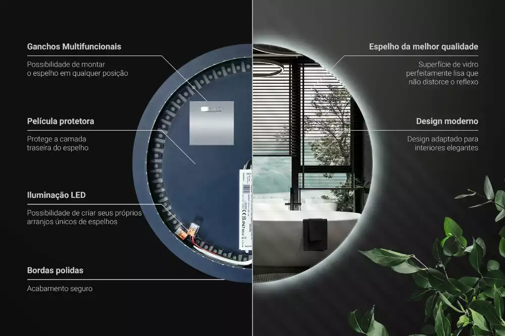 Lustro okrągłe w stylu modernistycznym z podświetleniem LED