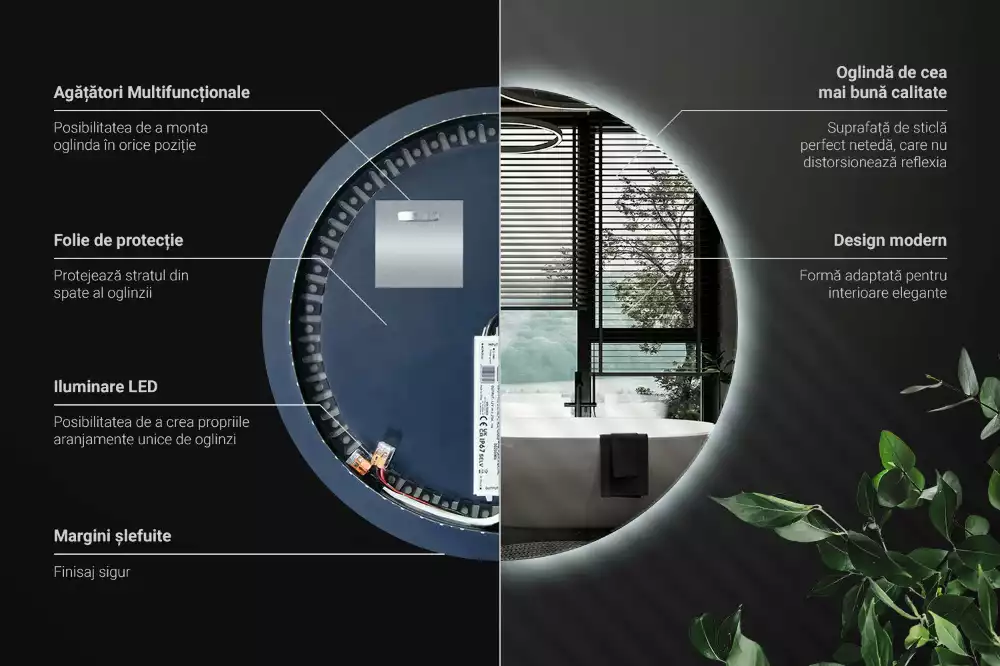 Lustro okrągłe w stylu modernistycznym z podświetleniem LED