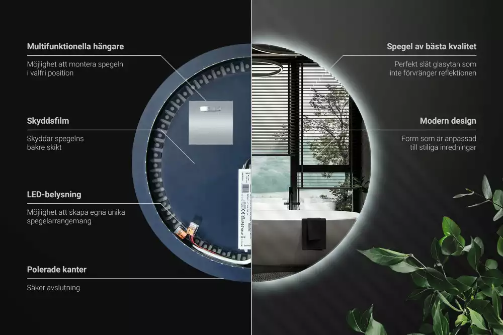 Lustro okrągłe w stylu modernistycznym z podświetleniem LED