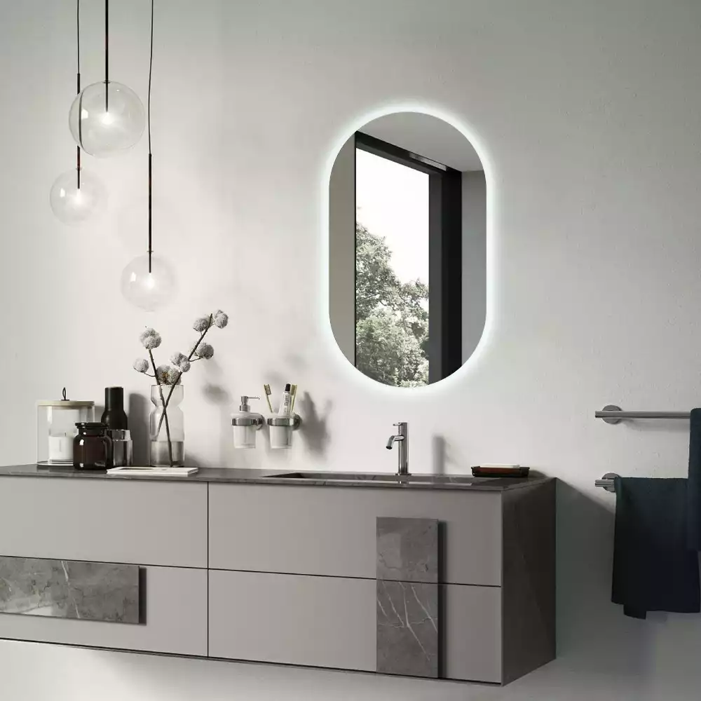 Owalne lustro ścienne z podświetleniem LED, eleganckie
