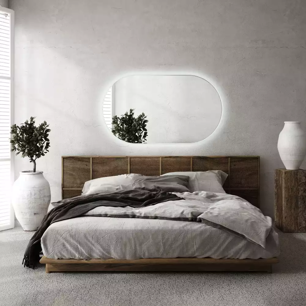 Owalne lustro ścienne z podświetleniem LED, eleganckie