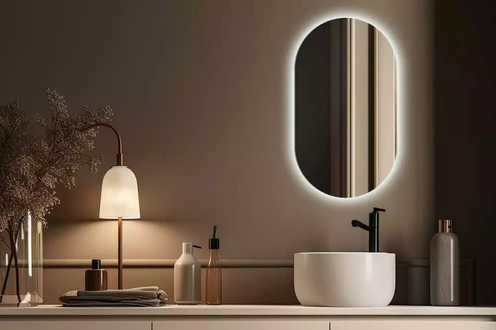 Owalne lustro ścienne z podświetleniem LED, eleganckie