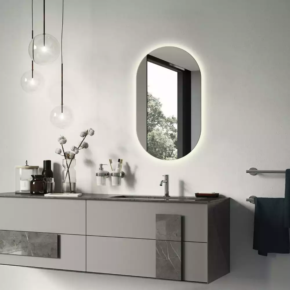 Owalne lustro ścienne z podświetleniem LED, eleganckie