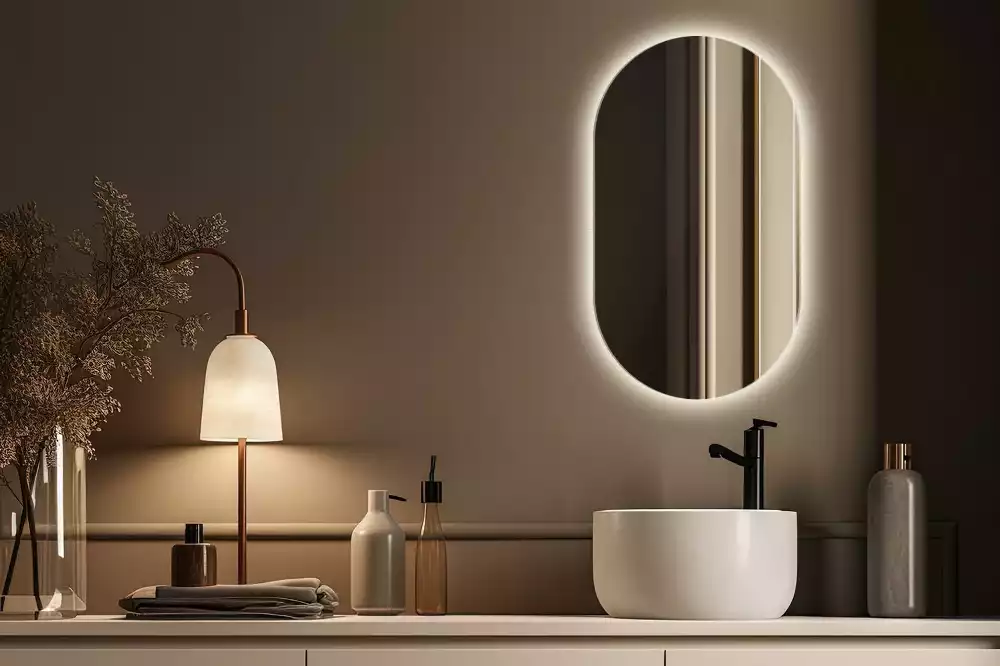 Owalne lustro ścienne z podświetleniem LED, eleganckie