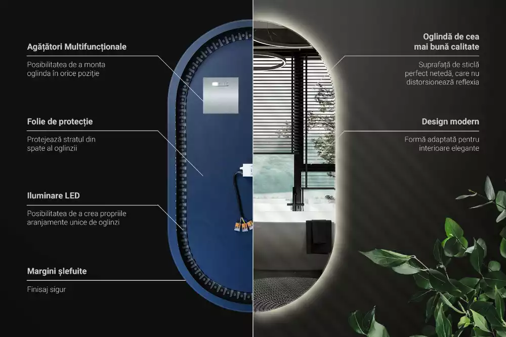 Owalne lustro ścienne z podświetleniem LED, eleganckie