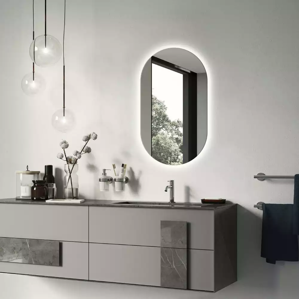 Owalne lustro ścienne z podświetleniem LED, eleganckie