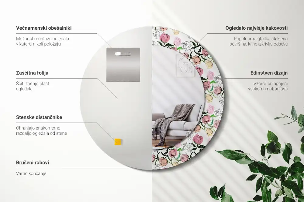 Lustro ścienne dekoracyjne okrągłe pączki piwonii