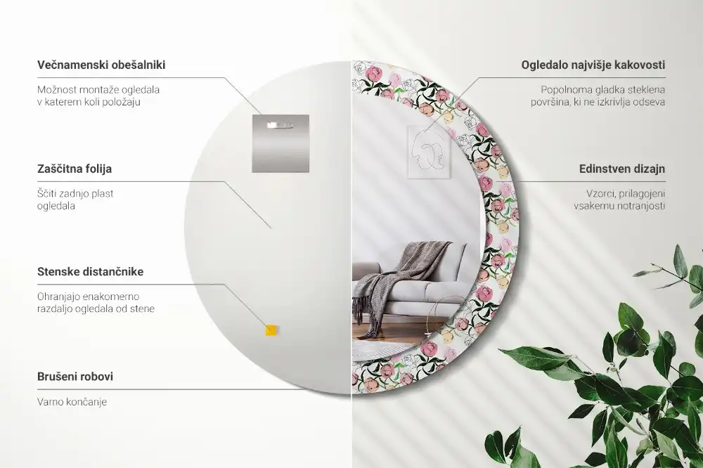 Lustro ścienne dekoracyjne okrągłe pączki piwonii