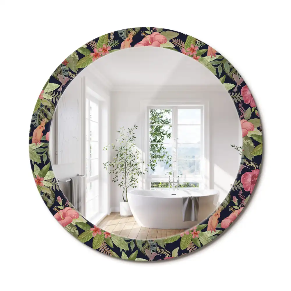 Lustro ścienne dekoracyjne okrągłe hibiskusy