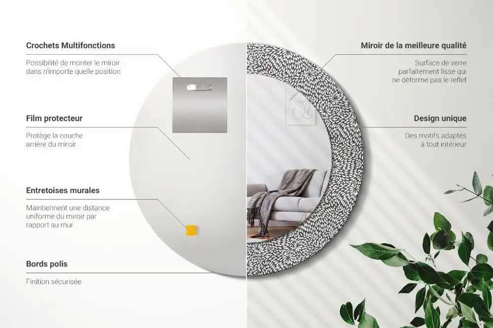 Lustro z drukowaną ramką okrągłe wzór kwiatowy