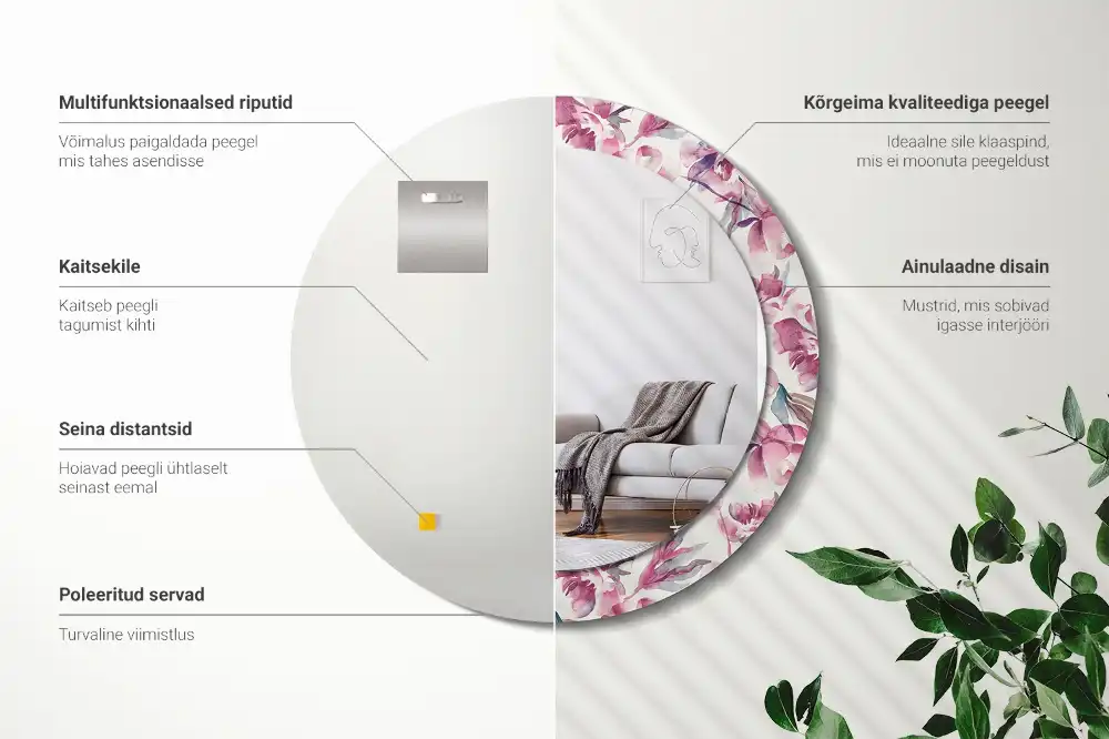 Lustro z nadrukiem dekoracyjne okrągłe kwiaty piwonii