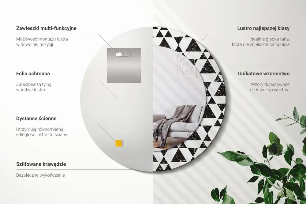 Lustro ścienne dekoracyjne okrągłe trójkątna geometria