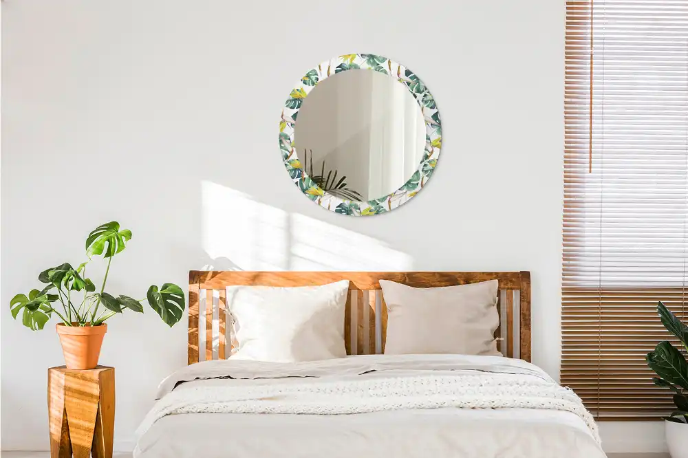 Lustro ścienne dekoracyjne okrągłe tropikalne liście